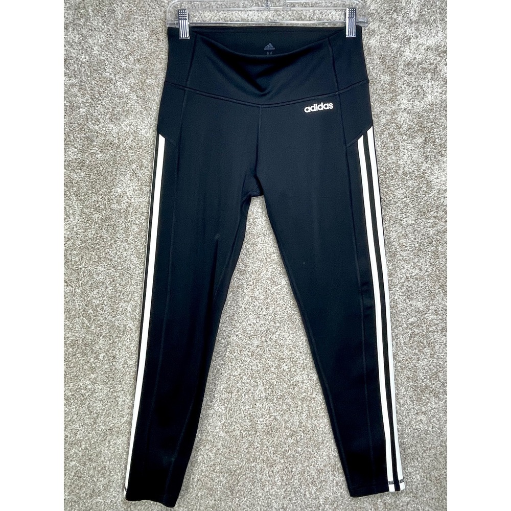 Adidas Climalite 3-Stripe High Rise Leggings Womens M Black Yoga Sporty Pull On